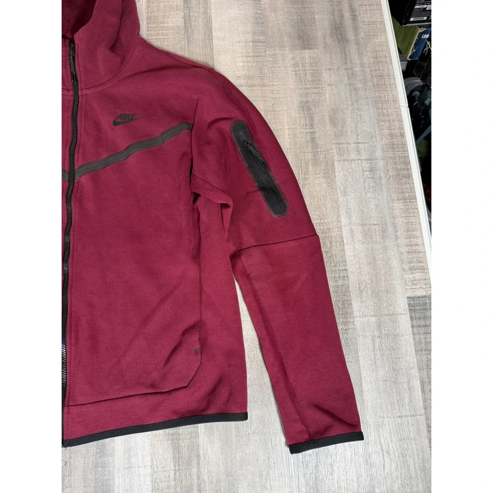 Nike Tech Fleece Full Zip Hoodie Jacket Burgundy Maroon CU4489-638 Mens Medium
